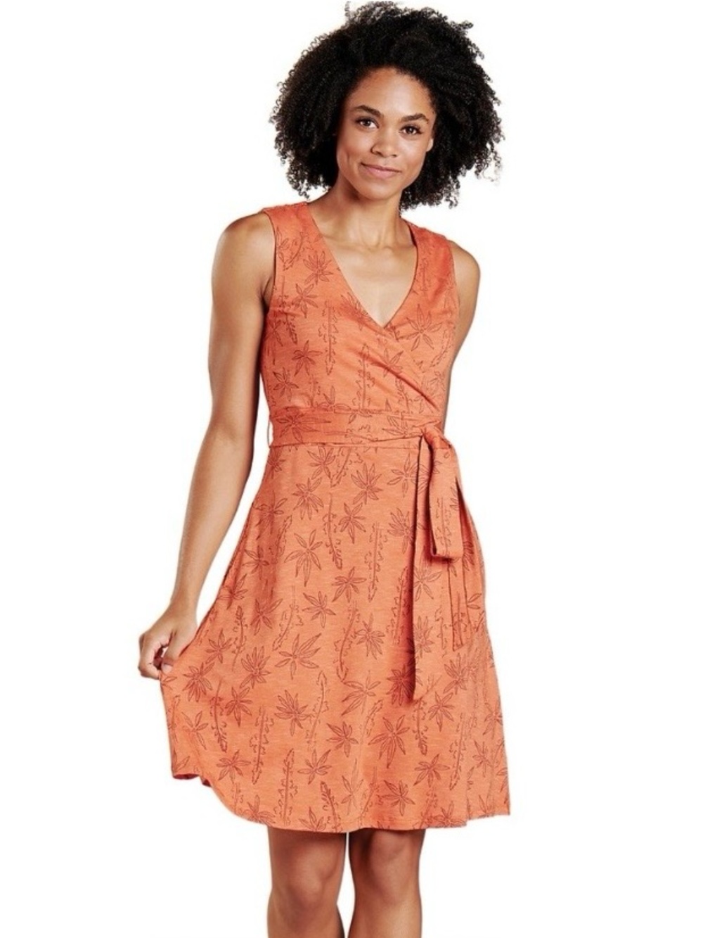 Toad&Co Cue Sleeveless Wrap Dress Orange Tropical Gorpcore Hiking outdoors Sz XL